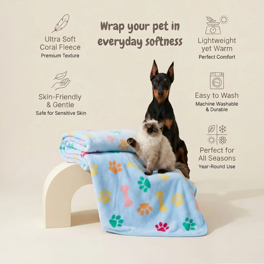 Soft Sky Paws & Bones Fleece Blanket