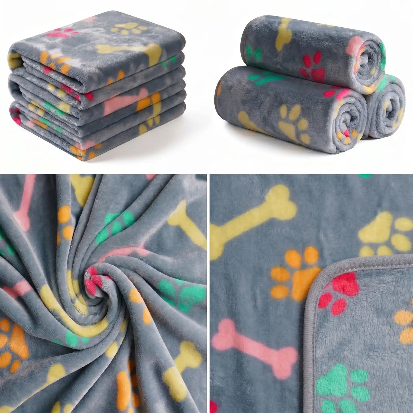 Grey Paws & Bones Fleece Blanket