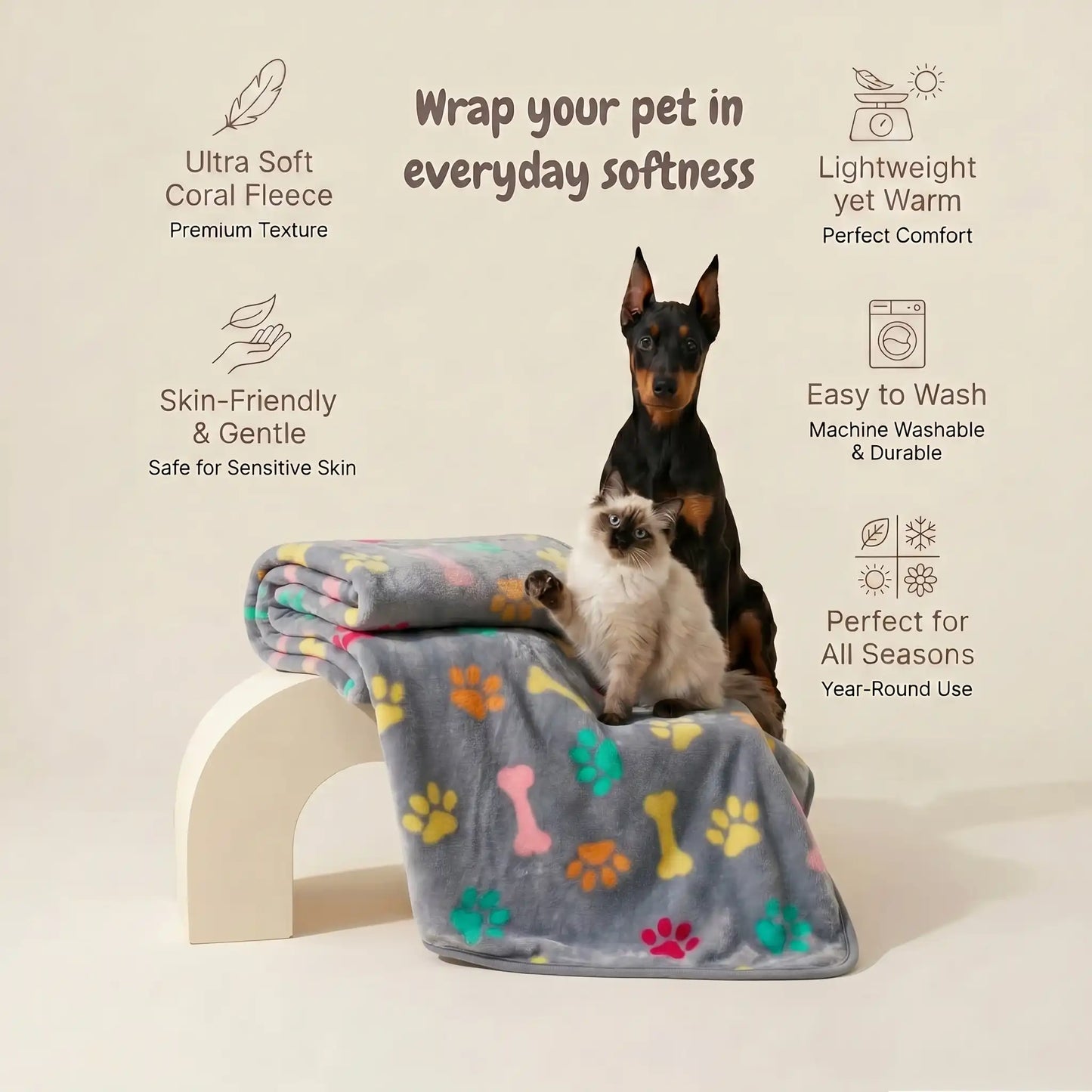 Grey Paws & Bones Fleece Blanket