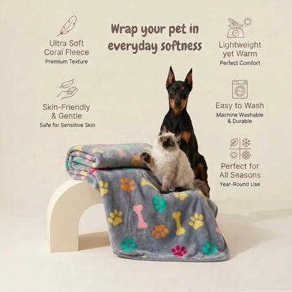 Grey Paws & Bones Fleece Blanket