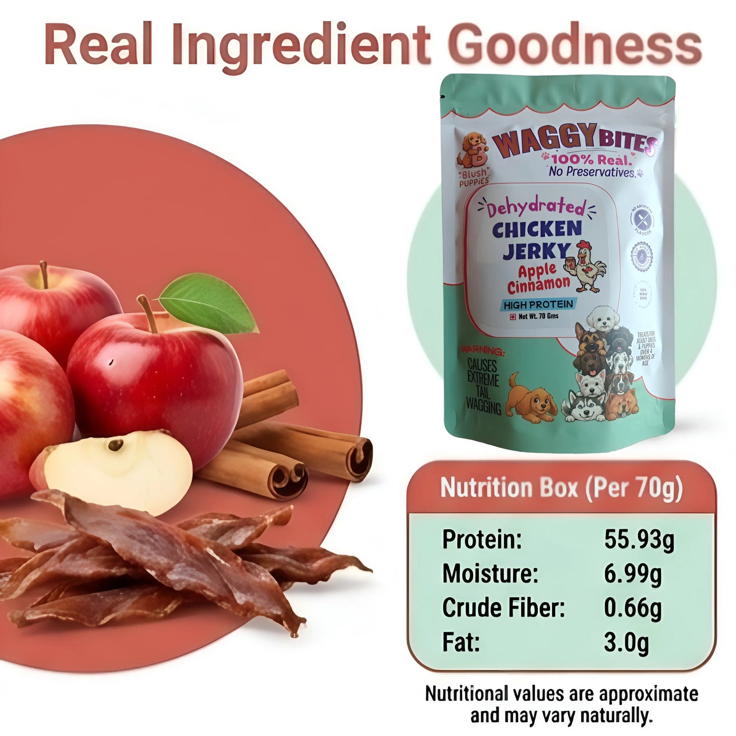 WAGGY Bites Dehydrated Chicken Jerky for Dogs (Apple Cinnamon)
