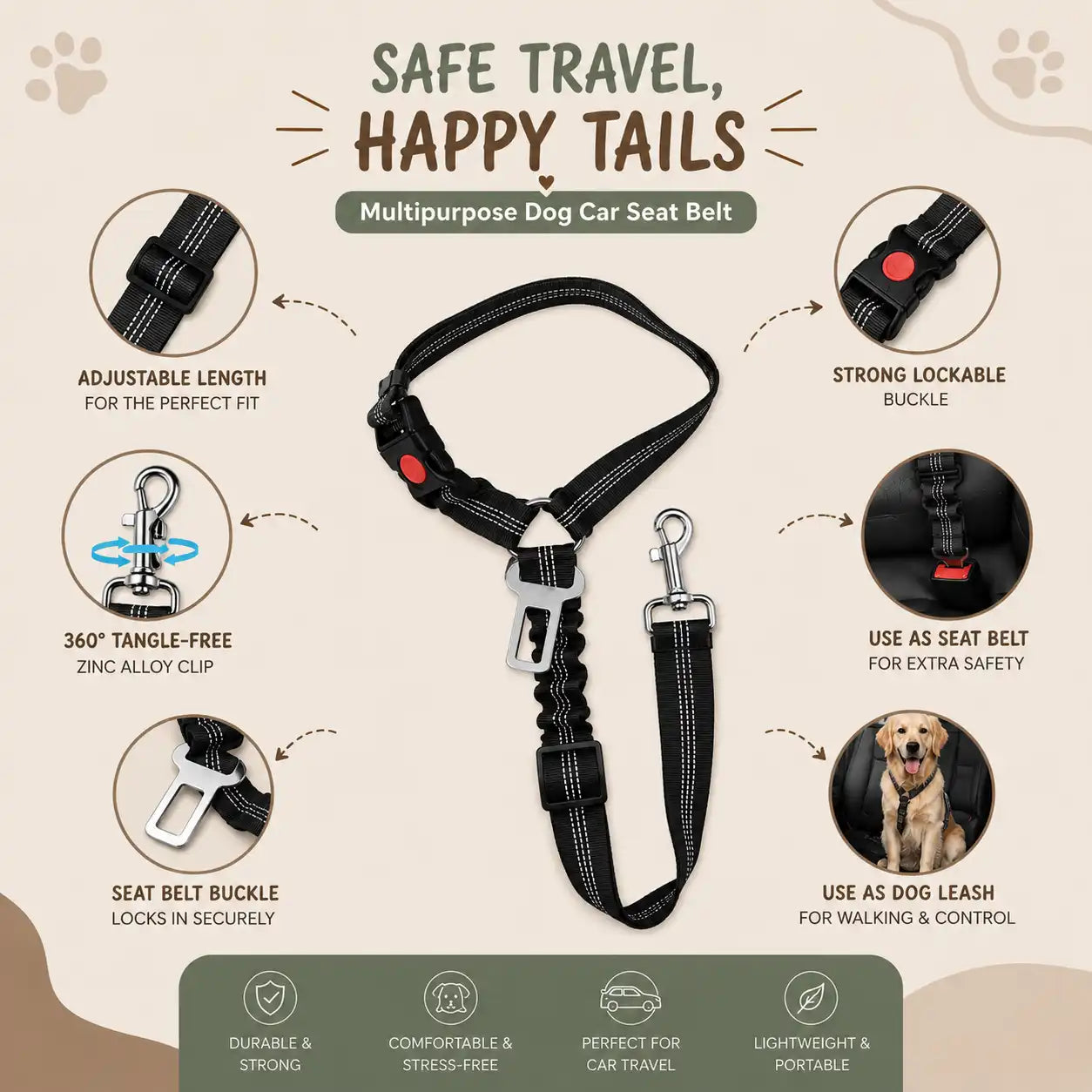 Pawssenger Multi-Use Dog Car Seat Belt