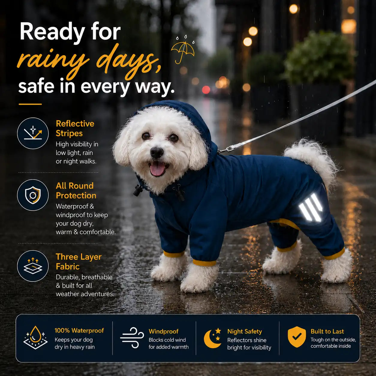 Blush Puppies Rain Rover Waterproof Reflective Dog Raincoat