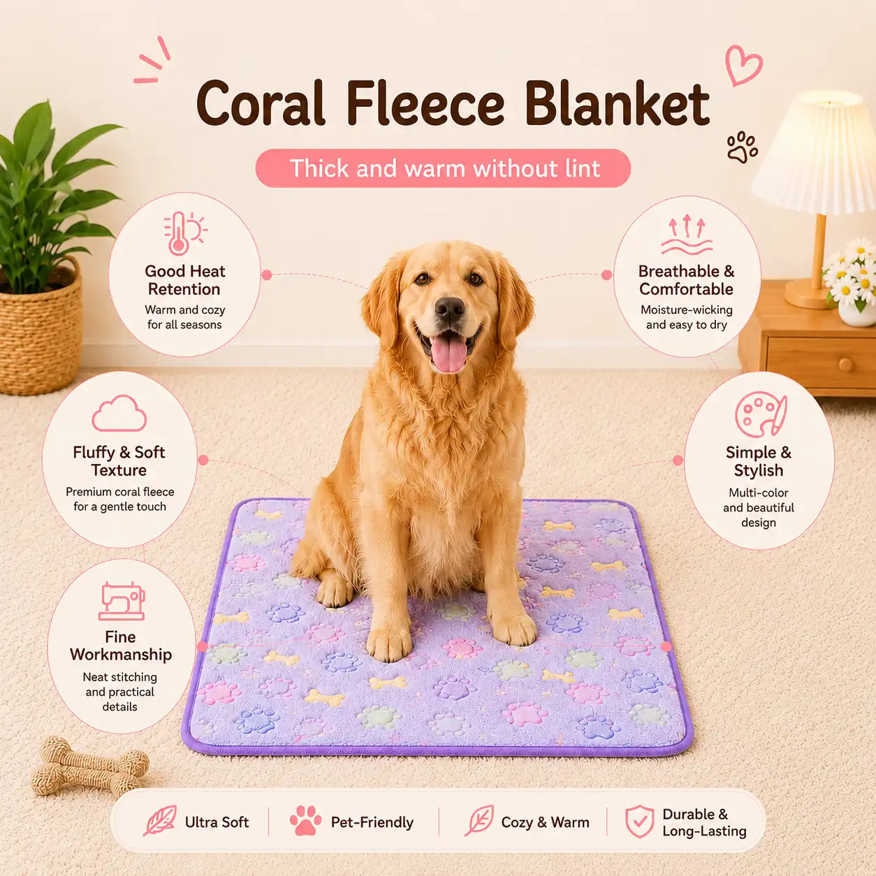 Snuggle Pet Blanket – Ultra-Soft Coral Fleece Blanket for Dogs